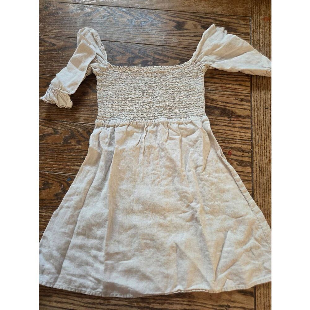Reformation Cerise Puff Sleeve Mini dress in Beige Linen sz XS